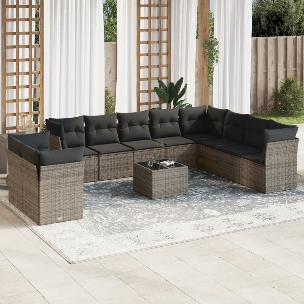 Set Divani da Giardino 11 pz con Cuscini in Polyrattan Grigio 3249709