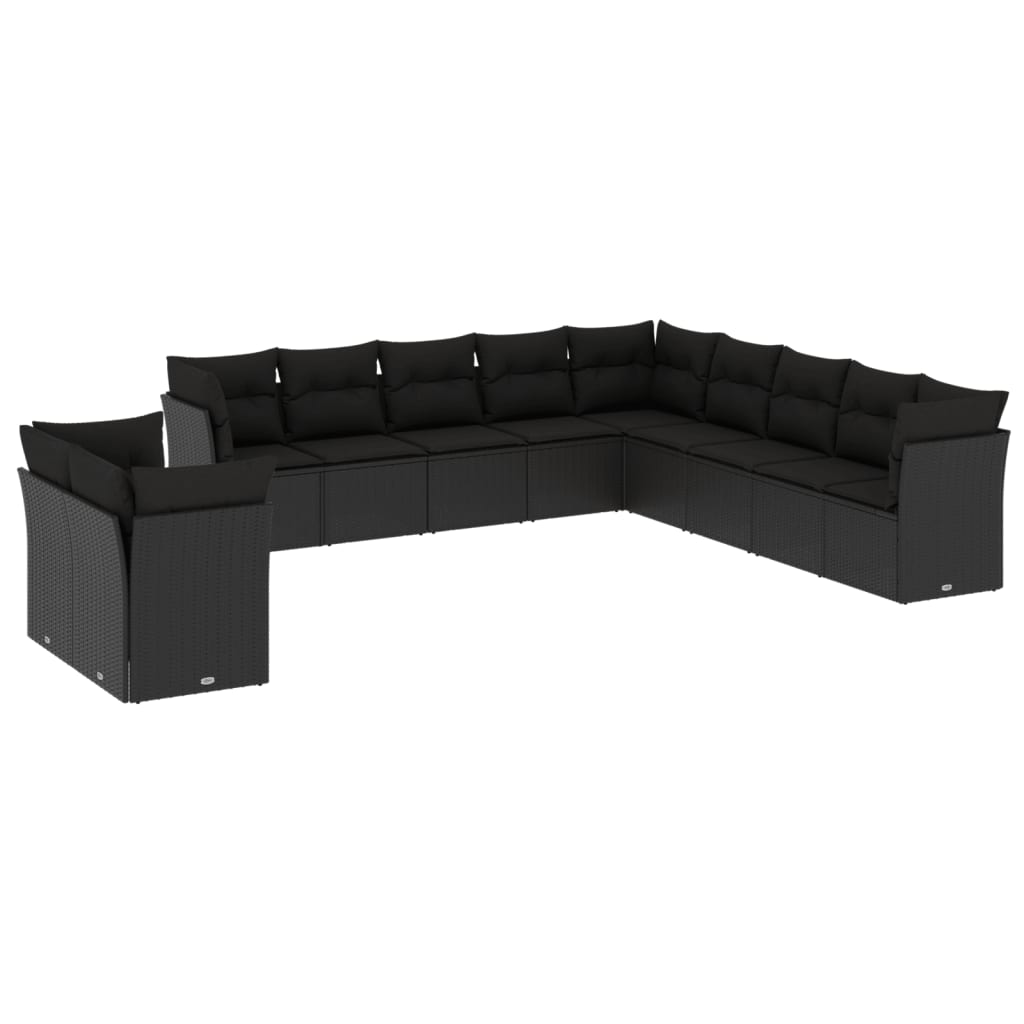 Set Divani da Giardino 11 pz con Cuscini in Polyrattan Nero 3249714