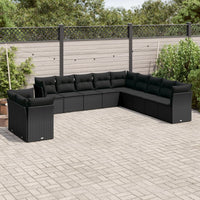 Set Divani da Giardino 11 pz con Cuscini in Polyrattan Nero 3249714