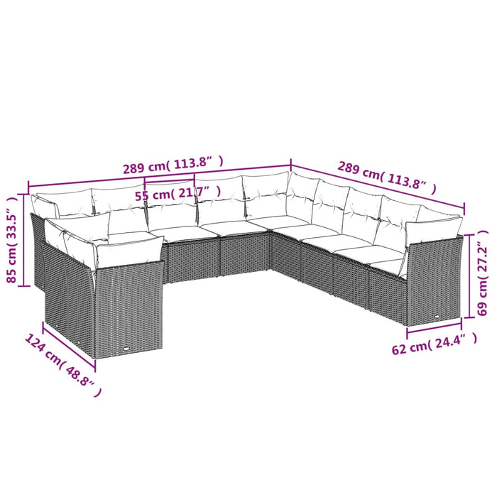 Set Divani da Giardino 11 pz con Cuscini in Polyrattan Nero 3249715