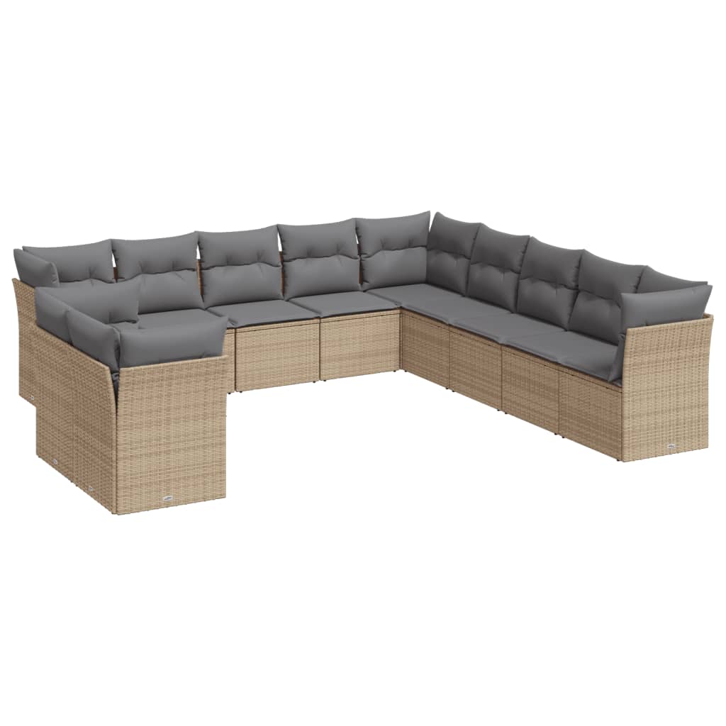 Set Divani da Giardino 11 pz con Cuscini Beige in Polyrattan 3249718