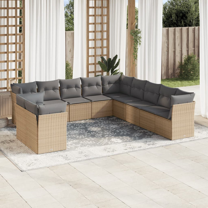 Set Divani da Giardino 11 pz con Cuscini Beige in Polyrattan 3249718