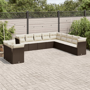 Set Divani da Giardino 11 pz con Cuscini Polyrattan Marronecod mxl 114156