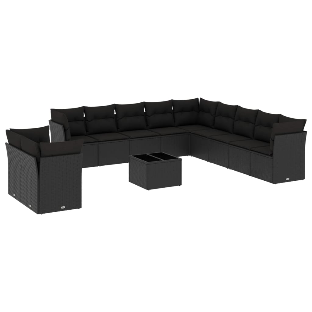 Set Divani da Giardino 12 pz con Cuscini Nero in Polyrattan 3249724