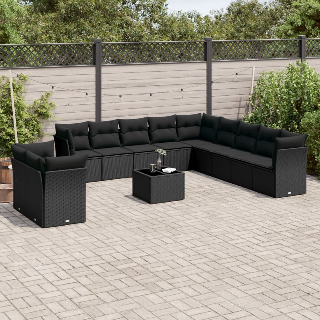 Set Divani da Giardino 12 pz con Cuscini Nero in Polyrattan 3249724