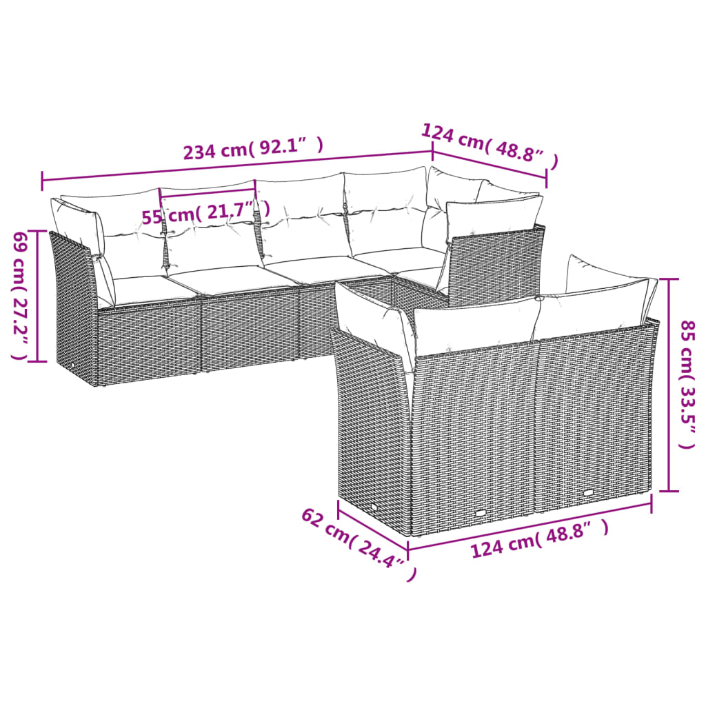 Set Divani da Giardino con Cuscini 7pz Nero Polyrattancod mxl 111801