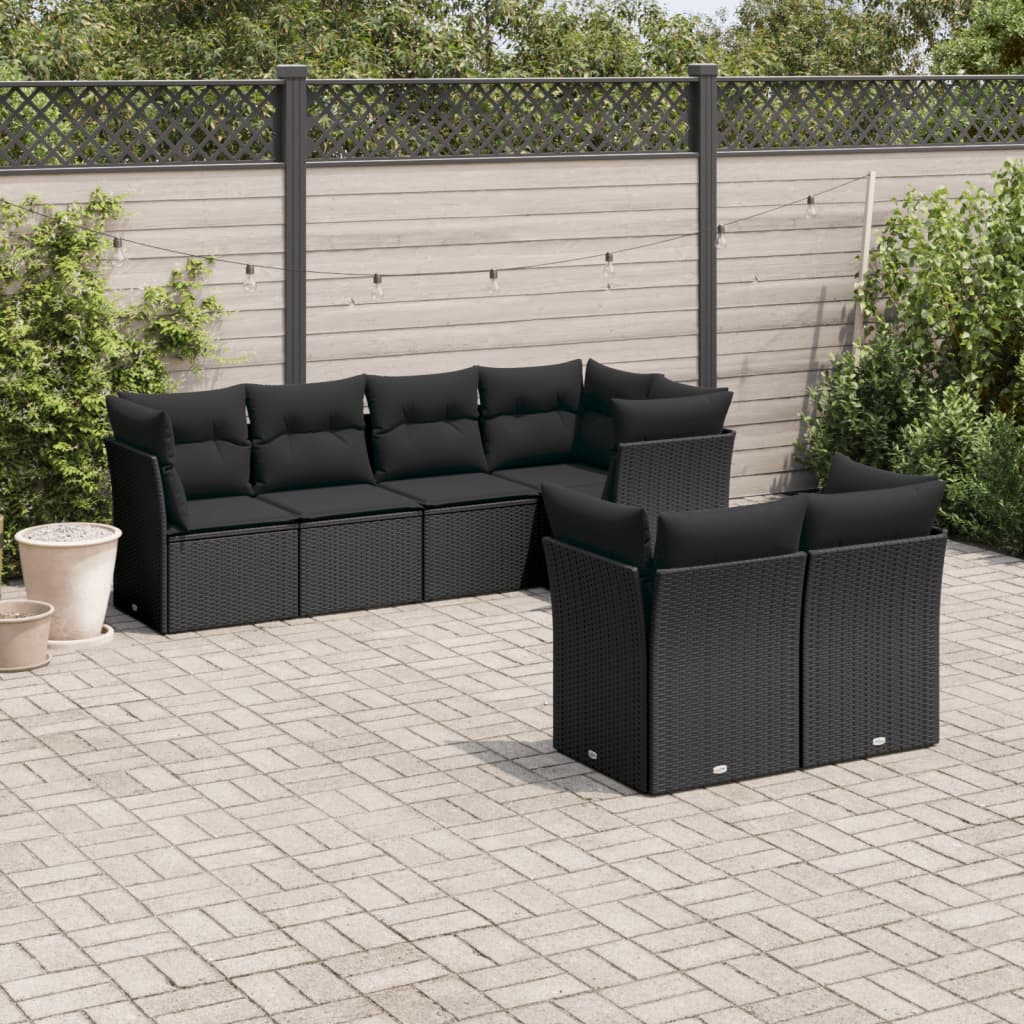 Set Divani da Giardino con Cuscini 7pz Nero Polyrattancod mxl 111801