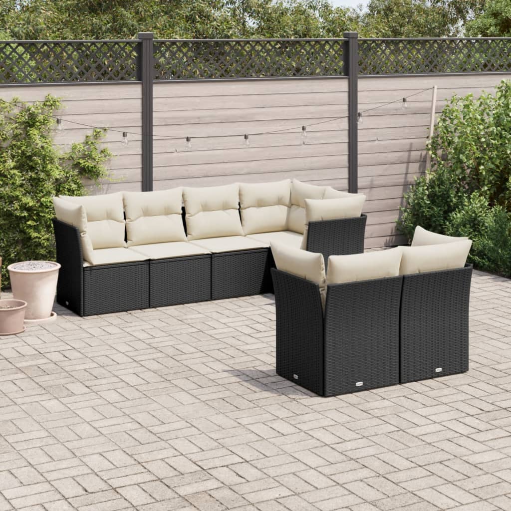 Set Divani da Giardino con Cuscini 7pz Nero Polyrattan 3249735