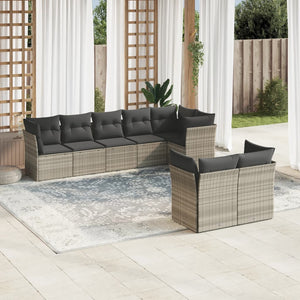 Set Divano da Giardino 8pz con Cuscini Grigio Chiaro Polyrattan 3249751