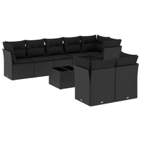 Set Divani da Giardino 9 pz con Cuscini Nero in Polyrattan 3249754