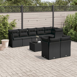 Set Divani da Giardino 9 pz con Cuscini Nero in Polyrattancod mxl 87190