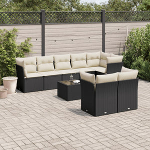 Set Divani da Giardino 9 pz con Cuscini Nero in Polyrattan 3249755