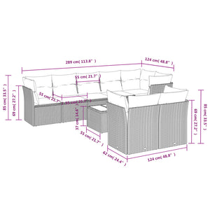 Set Divano da Giardino 9 pz con Cuscini Grigio in Polyrattan 3249759