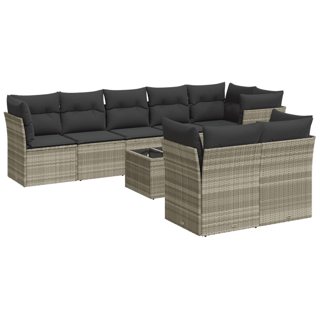 Set Divano da Giardino 9pz con Cuscini Grigio Chiaro Polyrattan 3249761