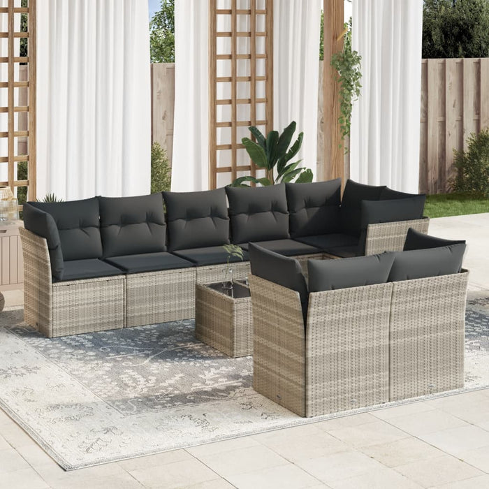 Set Divano da Giardino 9pz con Cuscini Grigio Chiaro Polyrattan 3249761