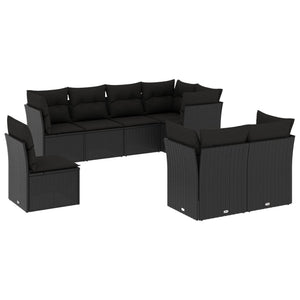 Set Divani da Giardino con Cuscini 8 pz Nero in Polyrattan 3249764