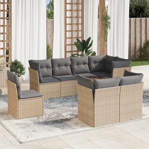 Set Divano da Giardino 8 pz con Cuscini Beige in Polyrattan 3249768