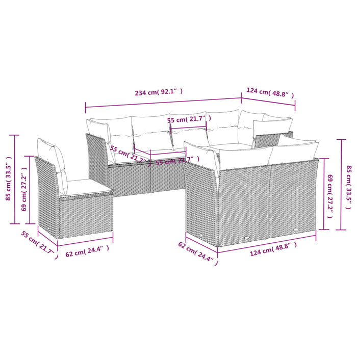 Set Divano da Giardino 8 pz con Cuscini Grigio in Polyrattancod mxl 111999