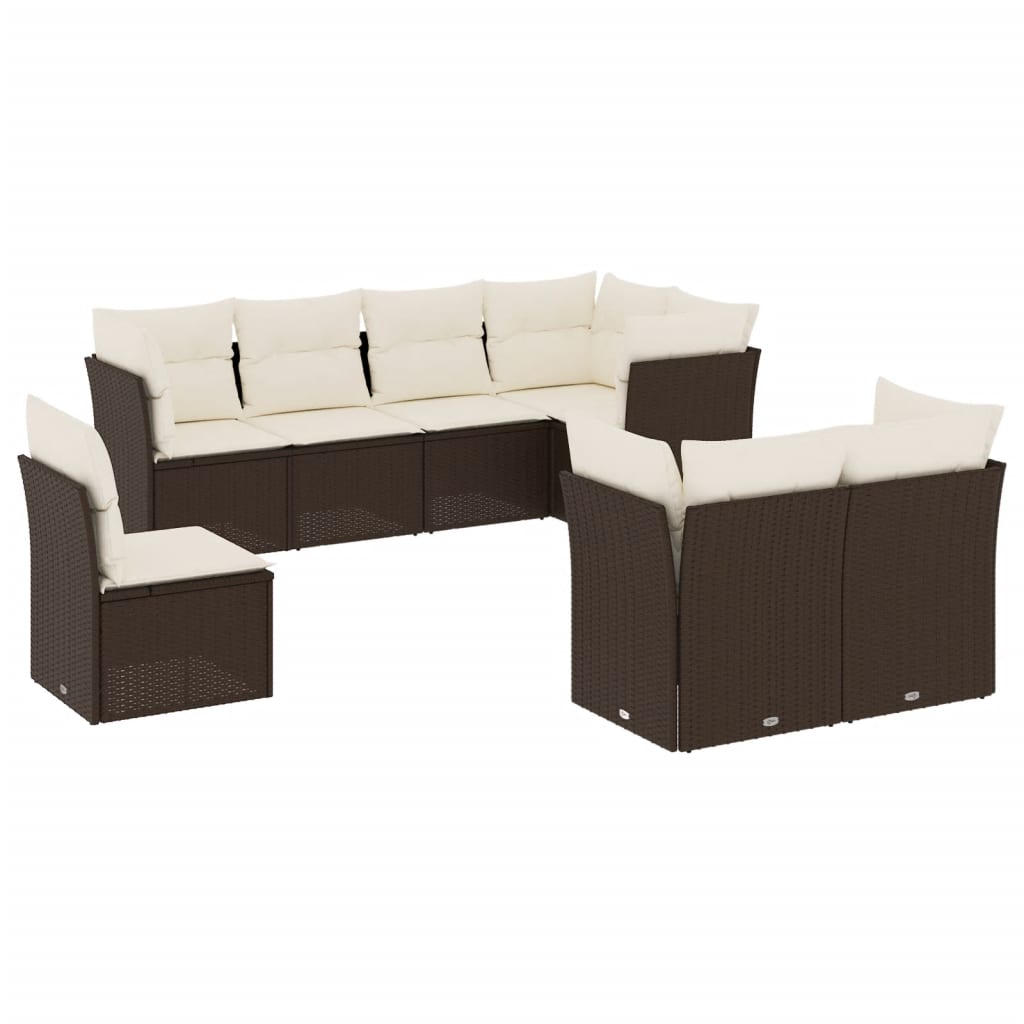 Set Divani da Giardino 8 pz con Cuscini Marrone in Polyrattan 3249772