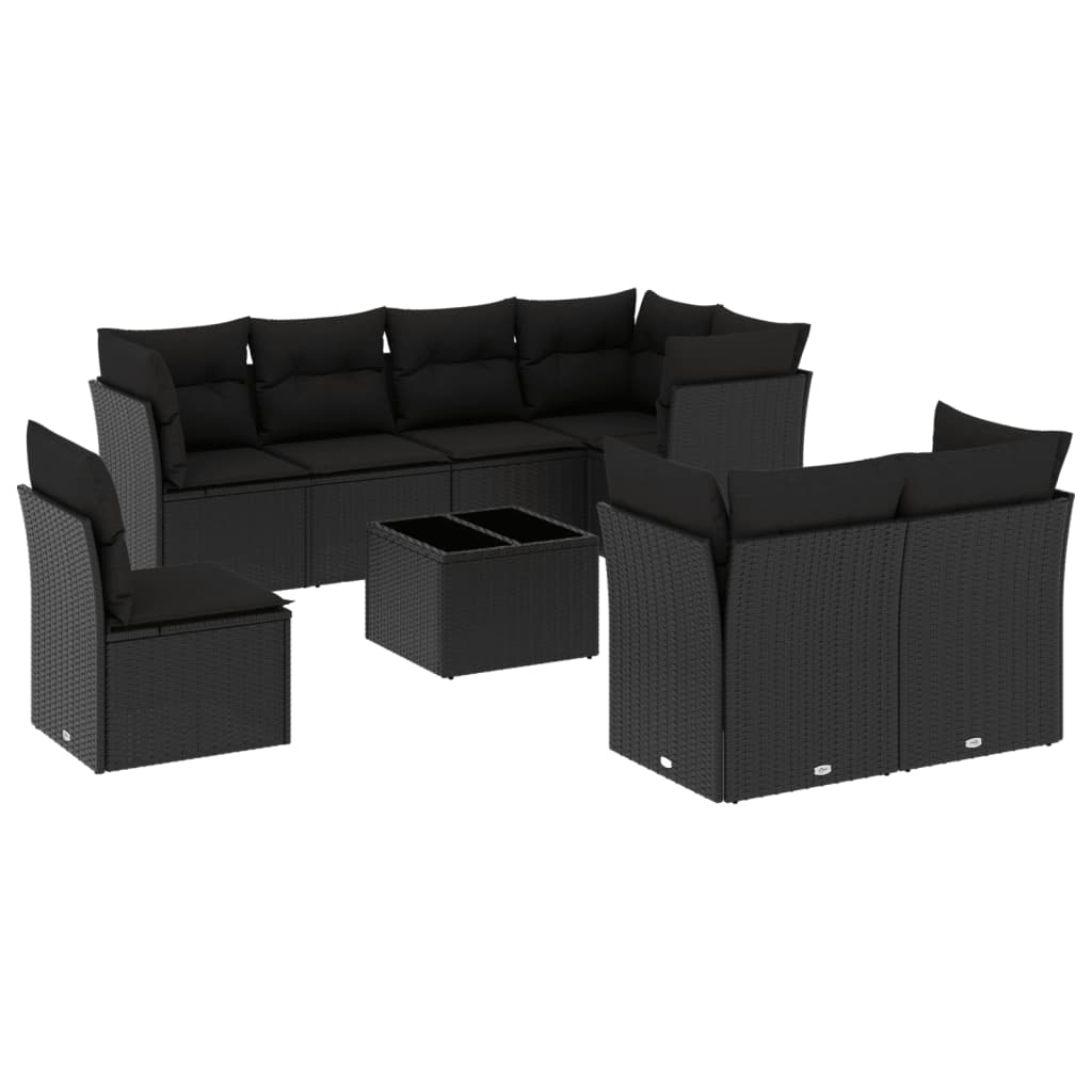 Set Divani da Giardino 9 pz con Cuscini Nero in Polyrattancod mxl 111223