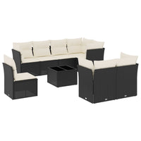 Set Divani da Giardino 9 pz con Cuscini Nero in Polyrattan 3249775