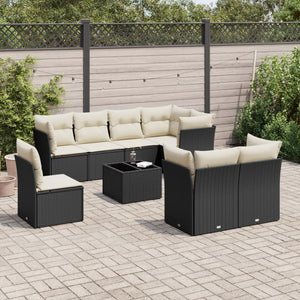 Set Divani da Giardino 9 pz con Cuscini Nero in Polyrattan 3249775