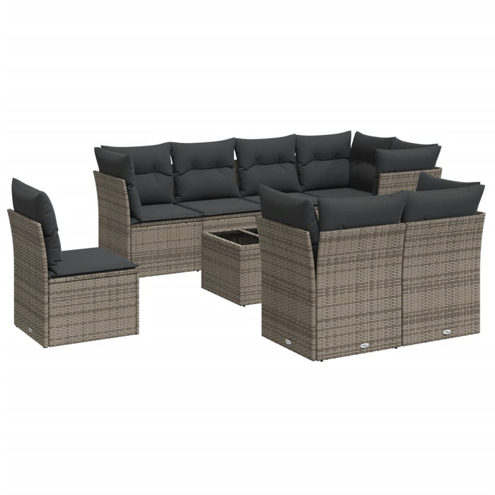 Set Divano da Giardino 9 pz con Cuscini Grigio in Polyrattan 3249779