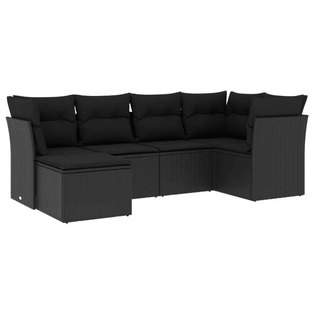 Set Divano da Giardino 6 pz con Cuscini Nero in Polyrattan 3249784