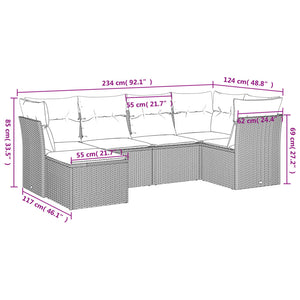 Set Divano da Giardino 6 pz con Cuscini Nero in Polyrattan 3249784