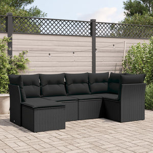 Set Divano da Giardino 6 pz con Cuscini Nero in Polyrattan 3249784