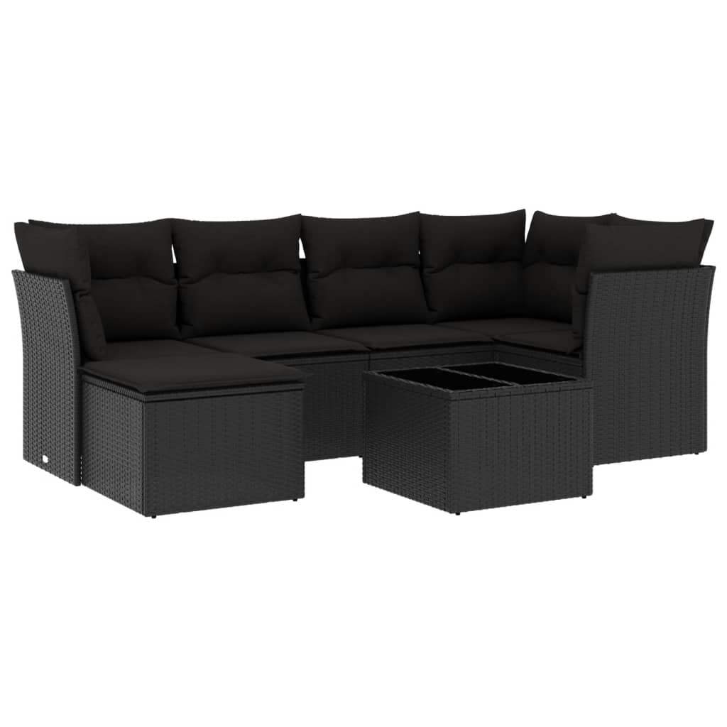 Set Divani da Giardino con Cuscini 7pz Nero Polyrattan 3249794