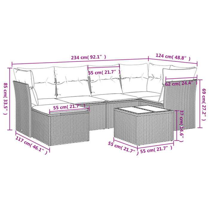 Set Divani da Giardino con Cuscini 7pz Nero Polyrattancod mxl 91105