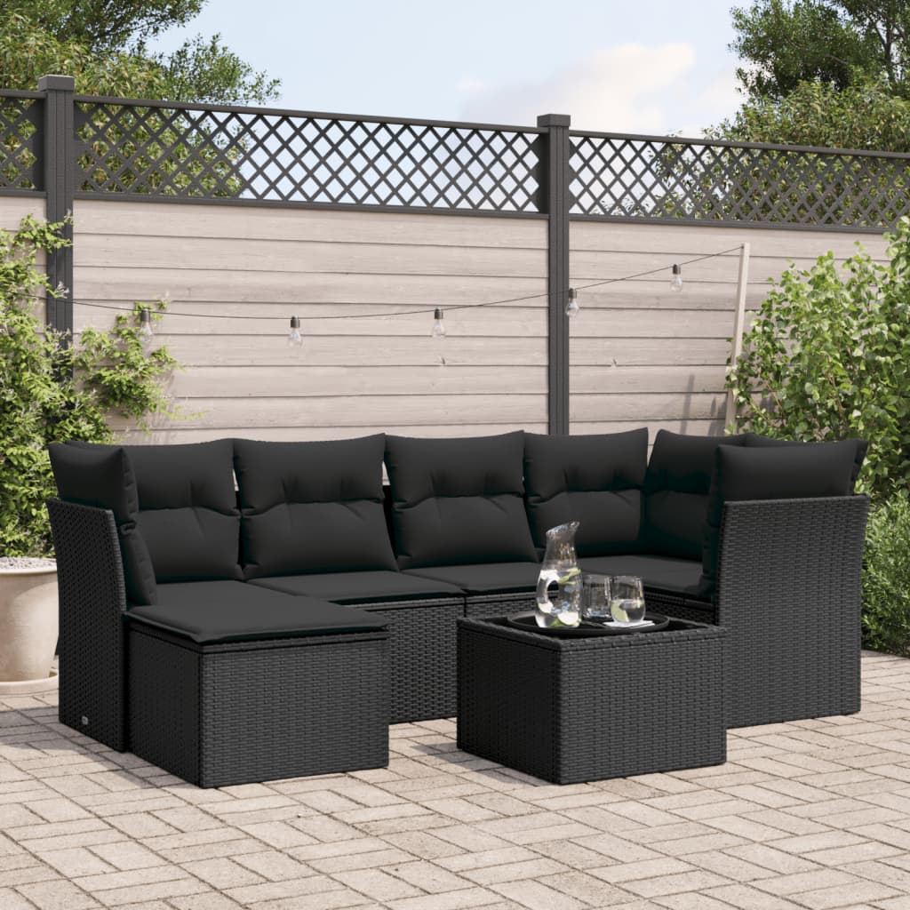 Set Divani da Giardino con Cuscini 7pz Nero Polyrattan 3249794