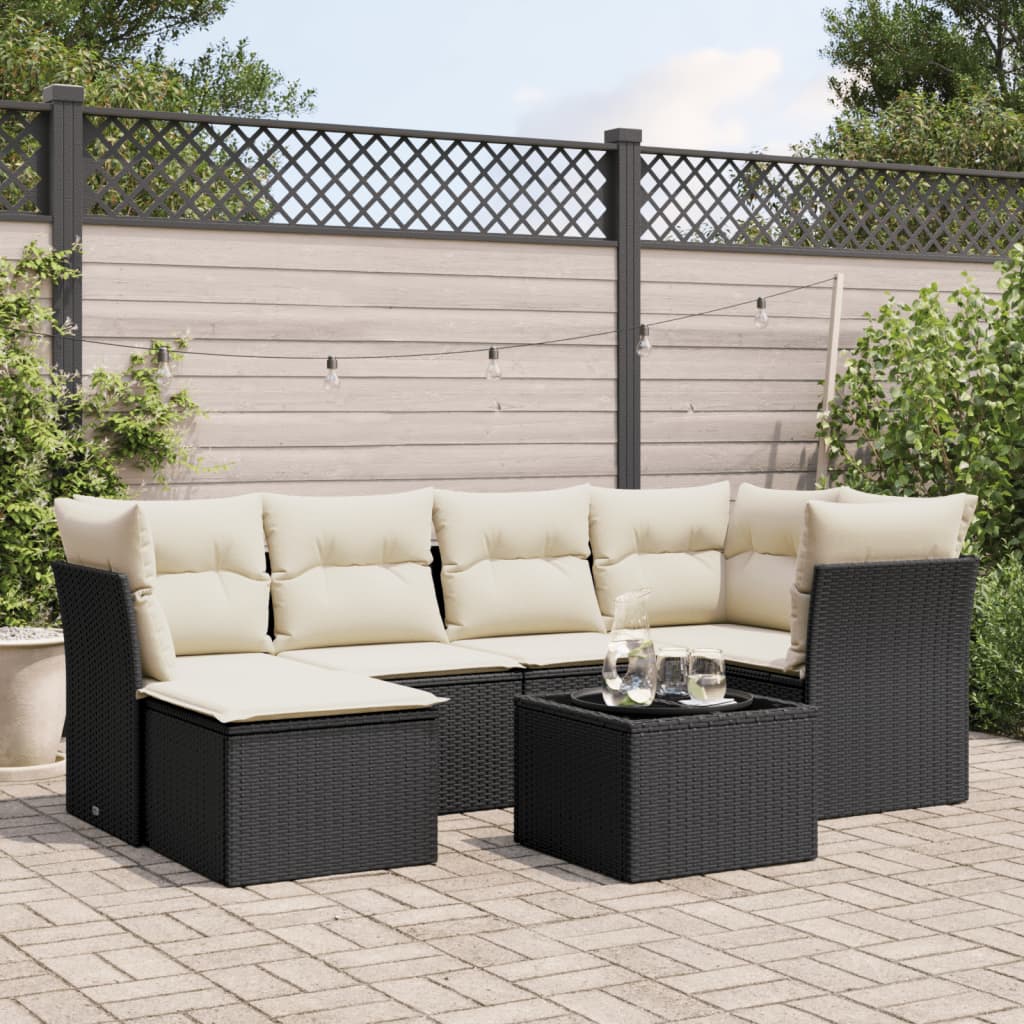 Set Divani da Giardino con Cuscini 7pz Nero Polyrattan 3249795