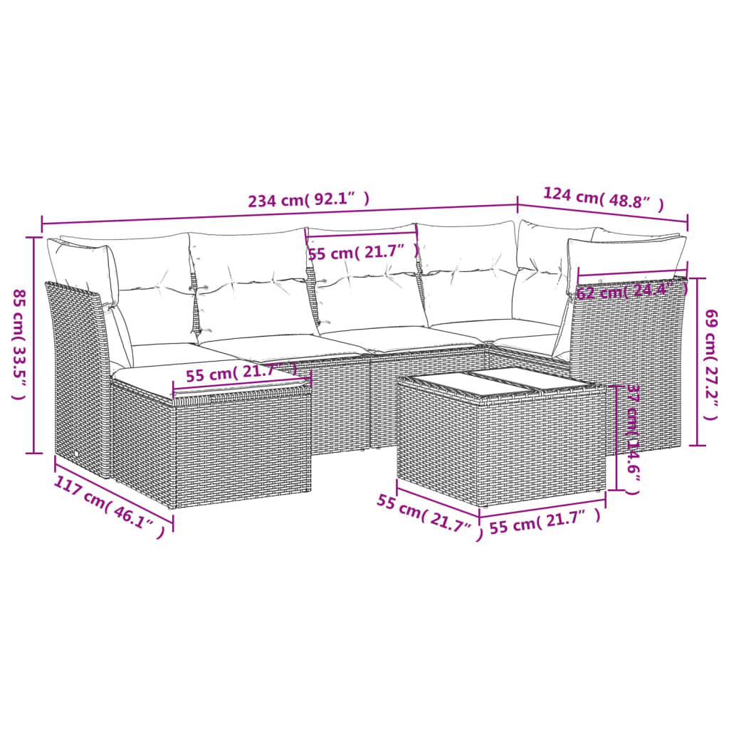 Set Divani da Giardino 7 pz con Cuscini Beige in Polyrattancod mxl 114009