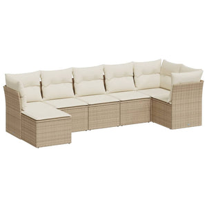 Set Divani da Giardino 7 pz con Cuscini Beige in Polyrattan 3249807