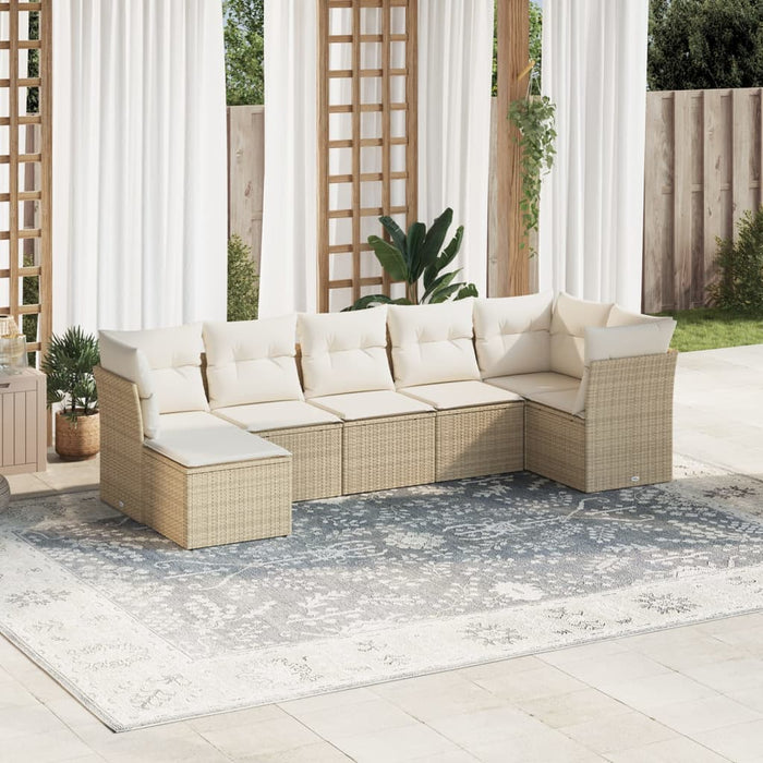 Set Divani da Giardino 7 pz con Cuscini Beige in Polyrattan 3249807