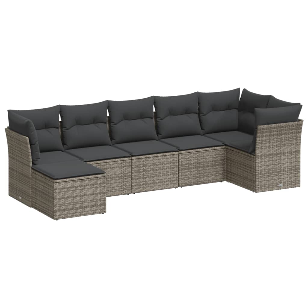 Set Divani da Giardino 7 pz con Cuscini Grigio in Polyrattan 3249809