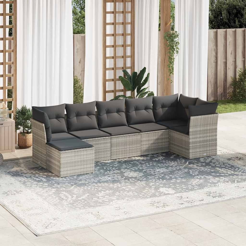 Set Divani da Giardino 7pz con Cuscini Grigio Chiaro Polyrattan 3249811