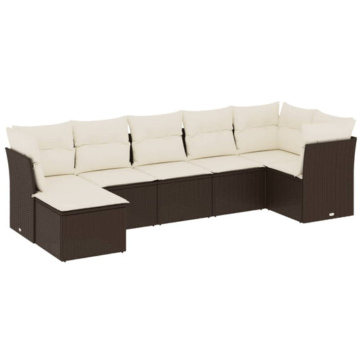 Set Divani da Giardino 7 pz con Cuscini Marrone in Polyrattan 3249812