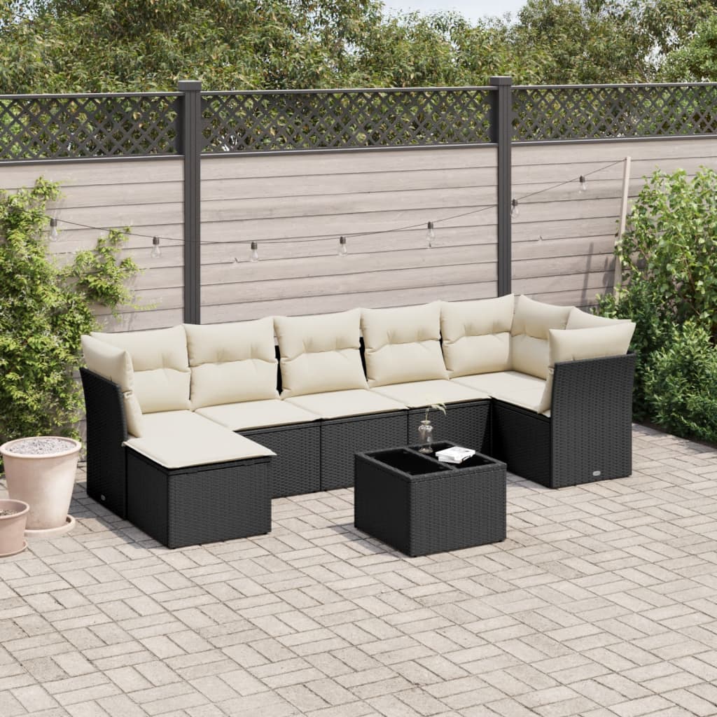 Set Divani da Giardino con Cuscini 8 pz Nero in Polyrattan 3249815