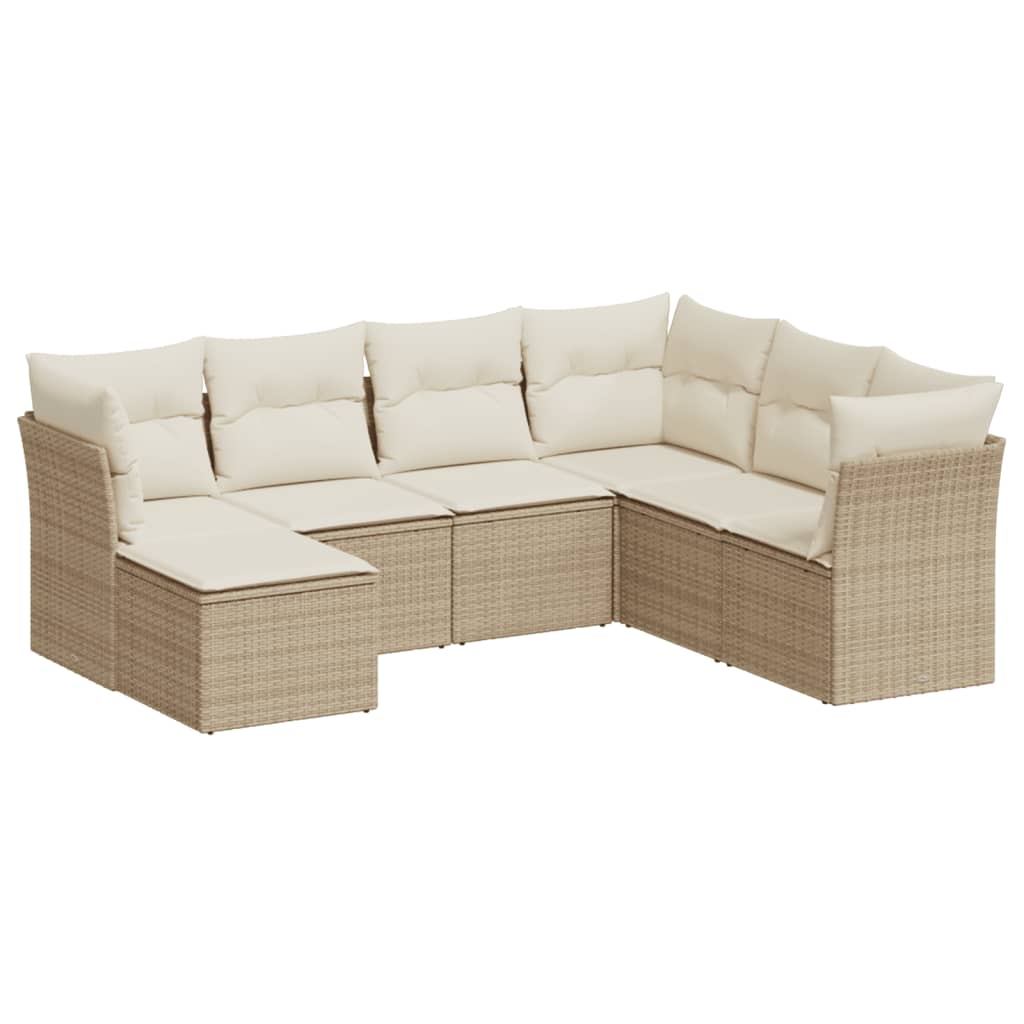 Set Divani da Giardino 7 pz con Cuscini Beige in Polyrattan 3249827