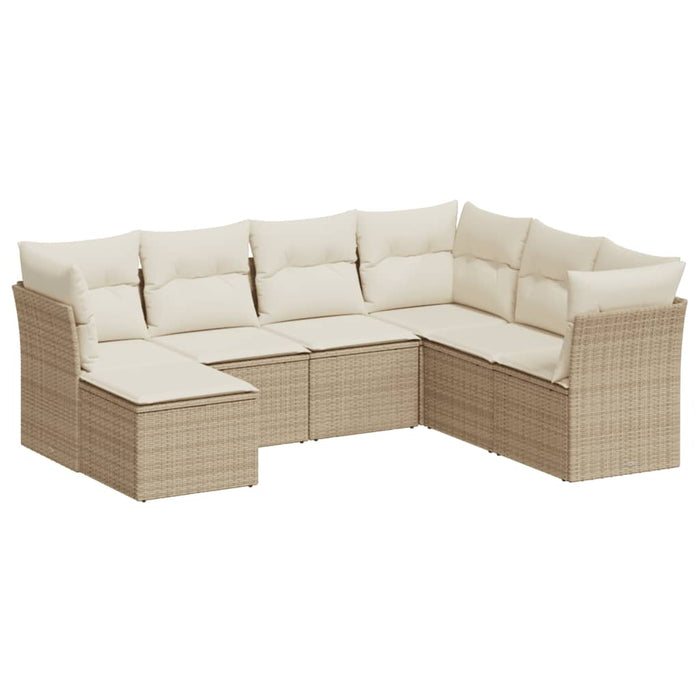 Set Divani da Giardino 7 pz con Cuscini Beige in Polyrattan 3249827