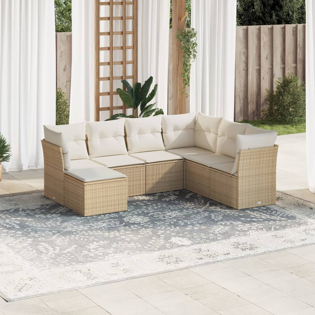 Set Divani da Giardino 7 pz con Cuscini Beige in Polyrattan 3249827