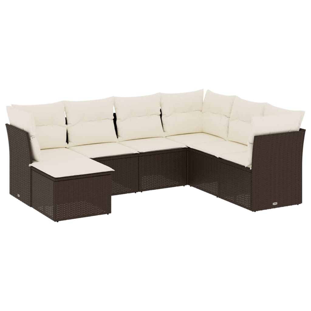 Set Divani da Giardino 7 pz con Cuscini Marrone in Polyrattan 3249832