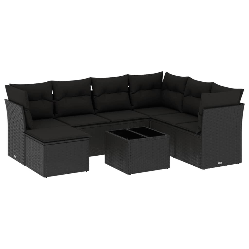 Set Divani da Giardino con Cuscini 8 pz Nero in Polyrattan 3249834