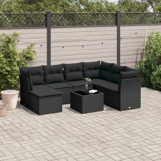 Set Divani da Giardino con Cuscini 8 pz Nero in Polyrattan 3249834