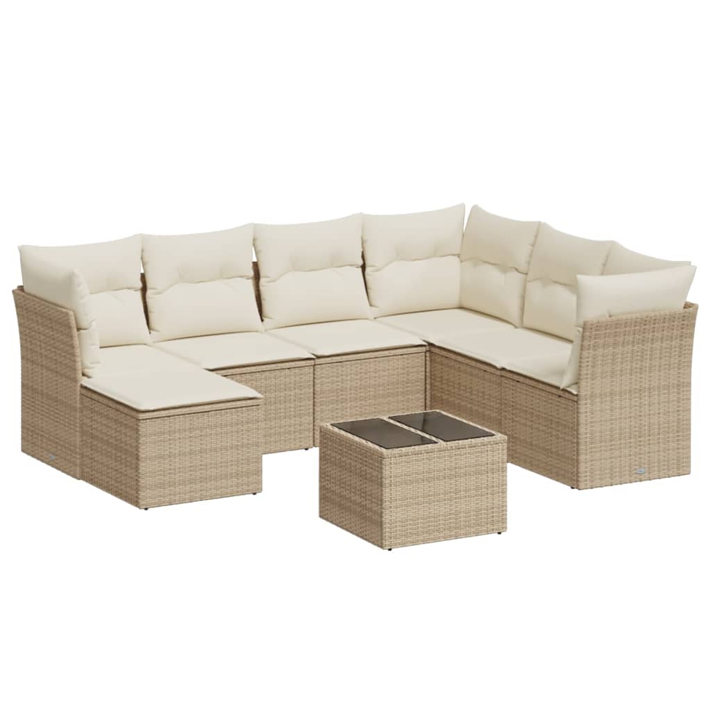 Set Divano da Giardino 8 pz con Cuscini Beige in Polyrattan 3249837