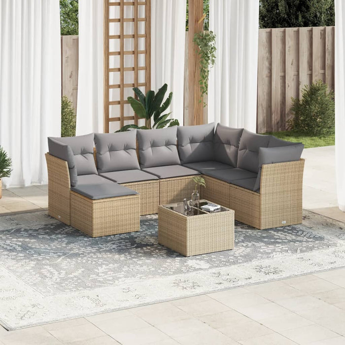 Set Divano da Giardino 8 pz con Cuscini Beige in Polyrattancod mxl 90618