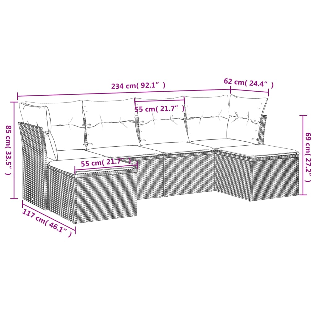 Set Divano da Giardino 6 pz con Cuscini Nero in Polyrattancod mxl 112343